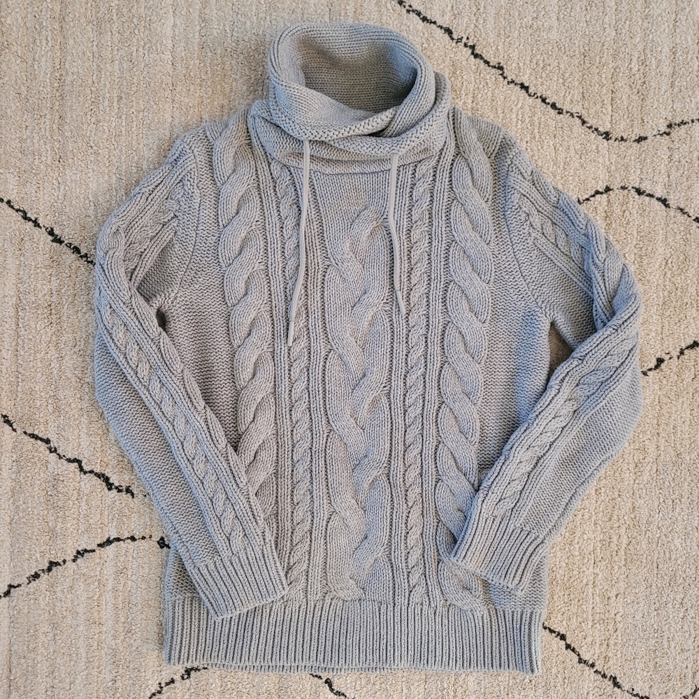 LL Bean Signature Funnel Neck Cable Knit Sweater - Women’s Small - Gray